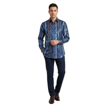 Men's Sports Shirt By Barocco Fashion Printed Long Sleeves Soft Feel EFS60 Navy image 4