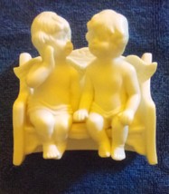Angels Sitting on Bench &quot;I&#39;ve Got a Secret&quot; Cherubs Friendship Bisque Porcelain - £13.78 GBP