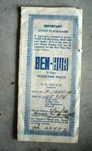 1956 Ben Hur Home Freezer Protection Policy Certificate - £13.23 GBP