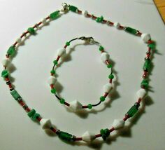 Green Aventurine Necklace &amp; Red white &amp; Green Bead Bracelet - $18.80