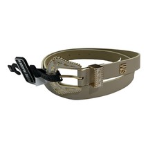 Steve Madden Womens XL White Faux Leather Belt Gold Tone Textured Floral... - $11.29