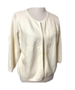 Liz Claiborne Embroidered Open Cardigan Ivory Sweater Sz L Soft Granny C... - $27.27 CAD