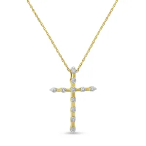 10K Yellow Gold Plated .925 Sterling Silver Diamond Accent Cross Pendant Necklac - £95.16 GBP