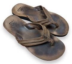 Reef Women&#39;s Distressed Brown Leather Flip Flops Thong Sandals Size 9 - £15.12 GBP