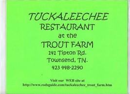 Tuckaleechee Restaurant at the Trout Farm Menu Tipton Road Townsend Tennessee  - £14.24 GBP