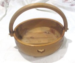 Vintage Handmade Wood Bowl/Basket &amp; Hear Design on Front And Penny On Bottom - £23.37 GBP