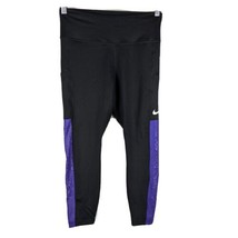 Black Purple Womens Yoga Pants Medium Capri with Pocket Nike Dry - £22.48 GBP