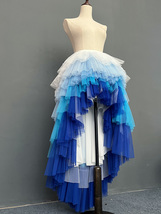 BLUE White High Low Layered Tulle Skirt Holiday Outfit Hi-lo Tulle Maxi Skirts image 4