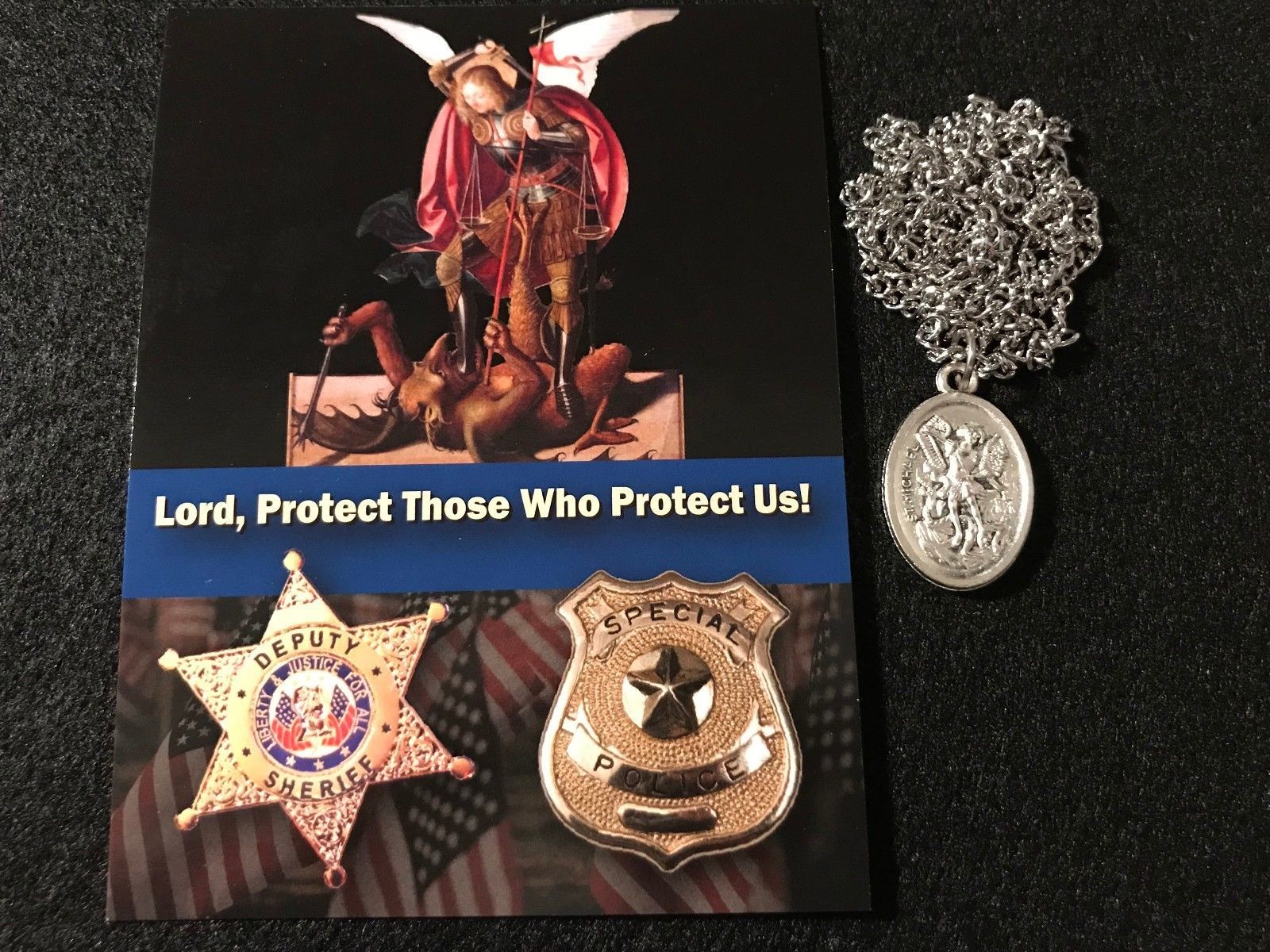 St. Michael, patron saint of police officers, Medal Necklace and Prayer Cards - $11.96