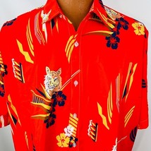 Tiger Aloha Hawaiian Shirt Men XXL Orange Hibiscus Floral Yellow - £39.97 GBP
