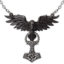 Alchemy Gothic Hrafnhamerr Pendant Raven Thor&#39;s Hammer Mjolnir Necklace P967 - £49.47 GBP