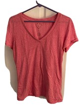 Women&#39;s Large Live Love Dream Short  Sleeve Solid Pink V-Neck T-Shirt - $4.00