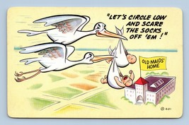 Comic Storks w Babies Plot to Scare Old Maids Home UNP Chrome Postcard Q12 - £3.08 GBP