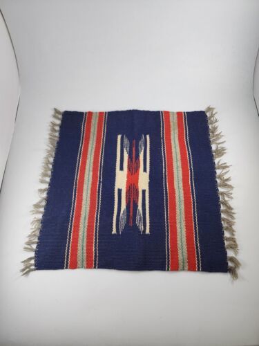 Primary image for Vintage Navajo Rug, hand-woven wool table blanket, 14" x 14"