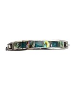 Alpaca Mexico Bracelet Abalone Chips Green Color Small Wrist 6&quot; Silver T... - £12.54 GBP