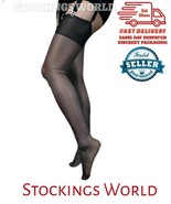 Non Stretch Stockings BLACK Seamless GLOSSY 10 Denier Medium UK - $9.01
