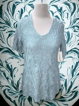 Peck &amp; Peck Petite vneck short sleeve quilted aqua blue pullover tunic NEW PM - £33.37 GBP