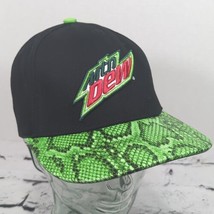 Mountain Mtn Dew Snapback Flat Bill Hat Embroidered Logo Black &amp; Green Cap - £14.80 GBP