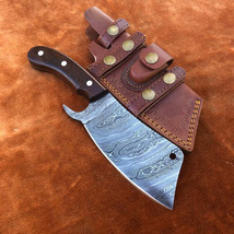 Handmade Damascus Steel Cleaver Chopper Chef,with Leather Sheeth-257 - £121.85 GBP