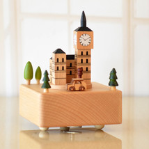 Wooden Music Box Featuring London Big Ben with Small Moving Car - £51.46 GBP