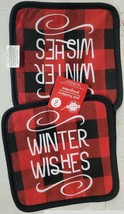 Set 2 Printed Kitchen Pot Holders (7&quot;x7&quot;) CHRISTMAS, WINTER WISHES ON PL... - £6.18 GBP