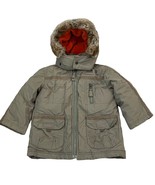 Armani Junior Toddler Boys Hooded Winter Coat 18M Faux Fur Trim Gray &amp; O... - $91.20