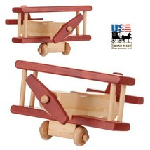 AIRPLANE - Red &amp; Maple Biplane Amish Handmade Wood Toy Play Plane USA MA... - $1,106.44 MXN
