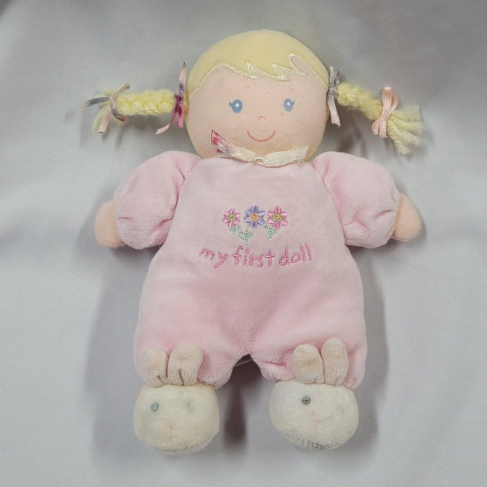 Child of Mine/Carter's Pink My First Doll Rattle Blonde Hair Flowers/Bunny - $24.74
