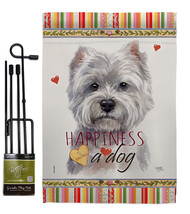 White Westie Happiness Garden Flag Set Dog 13 X18.5 Double-Sided House Banner - £22.35 GBP