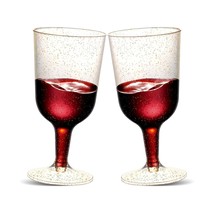 30 Pack Elegant Plastic Wine Glasses For Parties, 6 Oz Gold Glitter Plastic Wine - £22.13 GBP