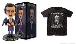 Edgar Allan Poe Collectible Bobblehead Figure &amp; T-Shirt Licensed Gift Se... - $42.74