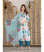 Floral Printed Designer Kurta pant with Dupatta Set Women Party Wear Out... - $40.00