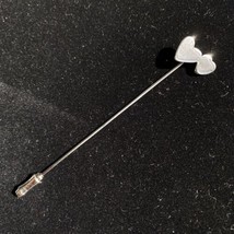 Vintage Twin Hearts Stick Pin Silver-Tone Lapel Hat Pin Cute Gift Idea - £7.86 GBP