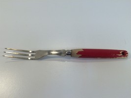 Vintage Antique Red Wooden Handled Meat Fork 3 Tine - £15.63 GBP