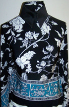 Black White and Turquoise Floral Border Lycra Stretch Fabric 44 by 60 inches - £15.85 GBP