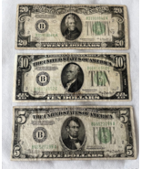 1934 A $ 5 $10 &amp;$20 dollar federal reserve notes bank of N.Y.   20230014 - £78.88 GBP