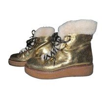 J Crew Gold Metallic Faux Fur Winter Boots AE 998 Size 8 Gum Sole Women ... - £30.65 GBP