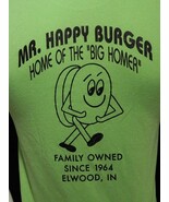 Vintage Mr. Happy Burger Neon Green 50/50 Blend T Shirt Elwood Indiana S - $40.55 CAD