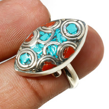 Tibetan Turquoise Coral Handmade Bohemian Ethnic Nepali Ring Adjustable SA 2408 - £3.16 GBP