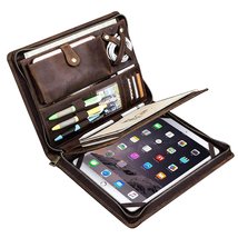 Vintage Crazy-Horse Leather Padfolio for 10.5-inch/ 11-inch iPad, Zipper Portfol - £70.35 GBP+
