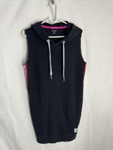 Calvin Klein Performance Dress Black Sweatshirt Hood No Sleeve Pink Stripe L - £21.68 GBP