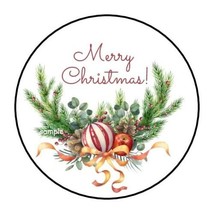 30 Christmas Envelope Seals Labels Stickers 1.5&quot; Round Pine Ornaments Berries - £5.88 GBP
