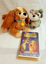 DISNEY Lady and the Tramp Dog plush toys + VHS movie lot kids gift fun night - £23.44 GBP