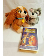 DISNEY Lady and the Tramp Dog plush toys + VHS movie lot kids gift fun n... - €25,57 EUR