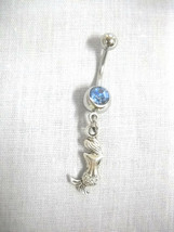 Sexy Back Side View Mermaid Sea Myth Sailor Charm 14g Blue Cz Belly Navel Ring - £4.73 GBP