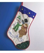 Vintage House Hatten Christmas Stocking Embroidered Applique Boy with Sn... - £22.90 GBP