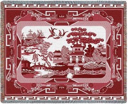 72x54 WILLOW RED China Asian Tapestry Throw Blanket - £50.58 GBP