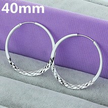 DOTEFFIL 925 Silver 40/45/50mm Round Circle Hoop Earrings For Women Wedding Enga - £10.33 GBP