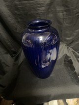 Vintage Tall Ribbed Cobalt Blue Glass Vase 12-1/2&#39;&#39;  Anchor Hocking - £15.82 GBP
