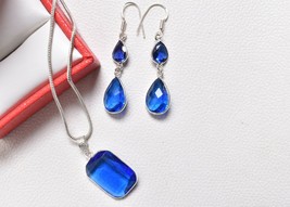 925 Sterling Silver Blue Topaz Gemstone Handmade Necklace Earrings Gift SET-1031 - £25.69 GBP